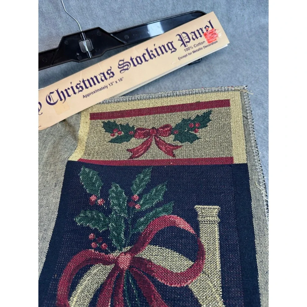 Tapestry Christmas Stocking Panel French Horn Navy 13 x 18 VTGCotton Craft Decor